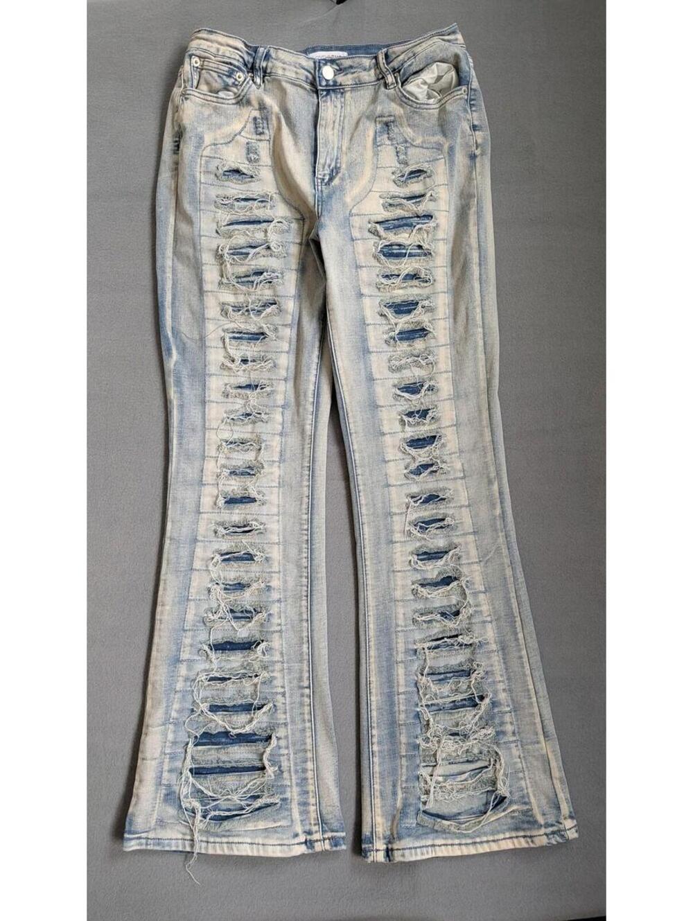 LOVE SOHO Jeans Juniors 17 Acid Wash Flare Distressed Shredded Stretch Denim